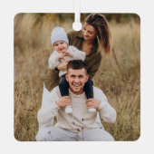 Moderne stijlvolle eerste kerstscript familie foto metalen ornament (Achterkant)