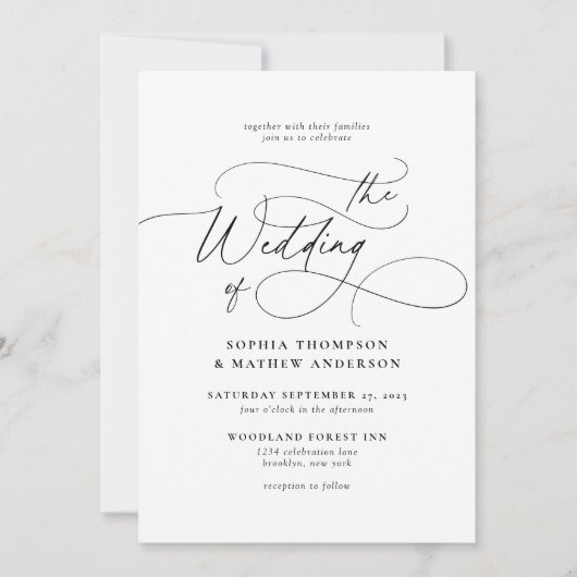 Moderne Stijlvolle Elegante Kalligrafie Bruiloft Kaart (Voorkant)