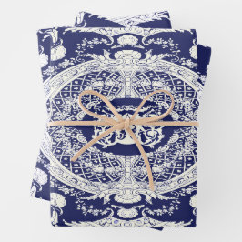 Moderne stijlvolle elegante marineblauwe barokke O Inpakpapier Vel