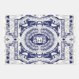 Moderne stijlvolle elegante marineblauwe barokke O Inpakpapier Vel