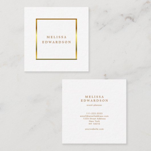 Moderne, stijlvolle elegante witte en goudprofessi vierkante visitekaartje (Voorkant / Achterkant)