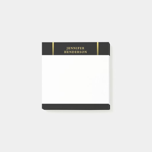 Moderne, stijlvolle, elegante zwarte en goudprofes post-it® notes (Voorkant)