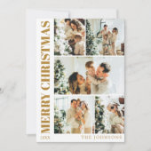 Moderne Stijlvolle Familie Fotocollage Gouden Kers Feestdagenkaart (Voorkant)