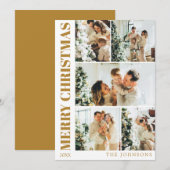 Moderne Stijlvolle Familie Fotocollage Gouden Kers Feestdagenkaart (Voorkant / Achterkant)