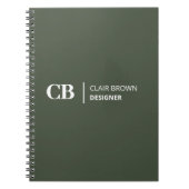 Moderne Stijlvolle Forest Green Monogram Notitieboek (Voorkant)
