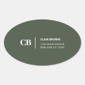 Moderne Stijlvolle Forest Green Monogram Ovale Sticker (Voorkant)