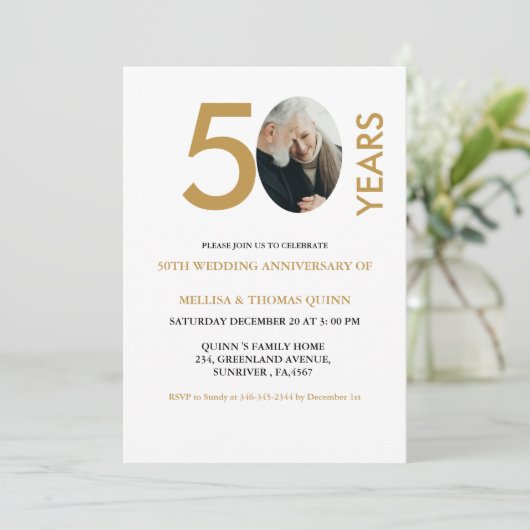 Moderne stijlvolle foto 50TH trouwdag Kaart (Staand voorkant)