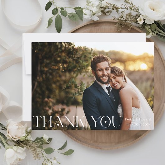 Moderne stijlvolle foto bruiloft bedankkaart