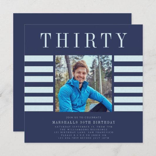 Moderne stijlvolle foto mannen blauw 30e verjaarda kaart (Voorkant / Achterkant)