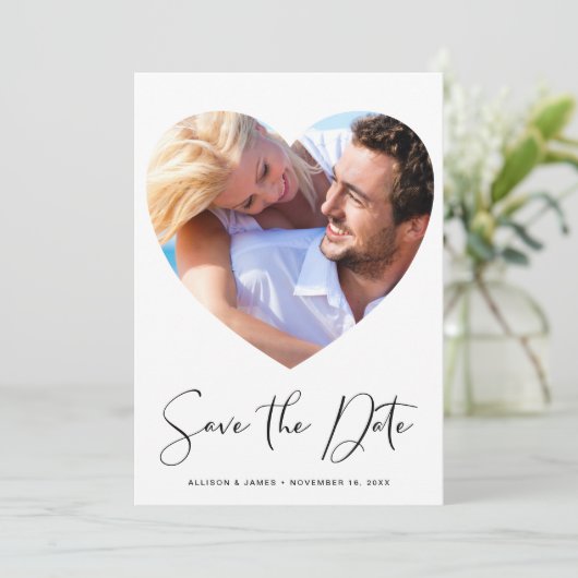 Moderne, stijlvolle foto met script save the date (Staand voorkant)