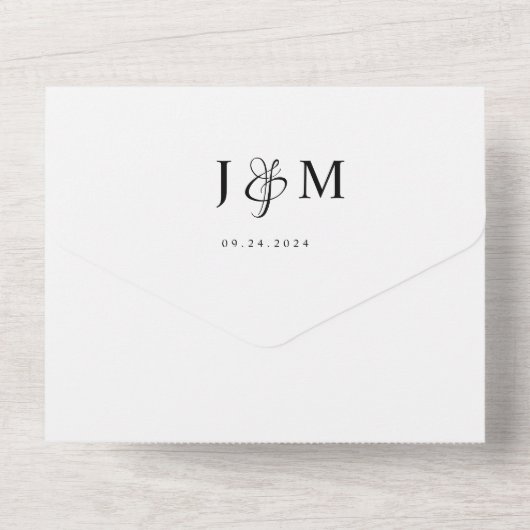 Moderne Stijlvolle Foto Monogram Script Bruiloft All In One Uitnodiging (Achterkant)