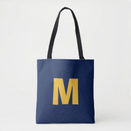 Moderne stijlvolle gele & blauwe monogram initiaal tote bag
