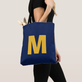 Moderne stijlvolle gele & blauwe monogram initiaal tote bag