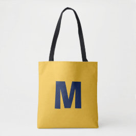 Moderne stijlvolle gele & blauwe monogram initiaal tote bag