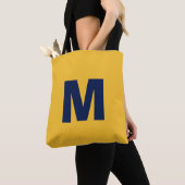 Moderne stijlvolle gele & blauwe monogram initiaal tote bag (Dichtbij)