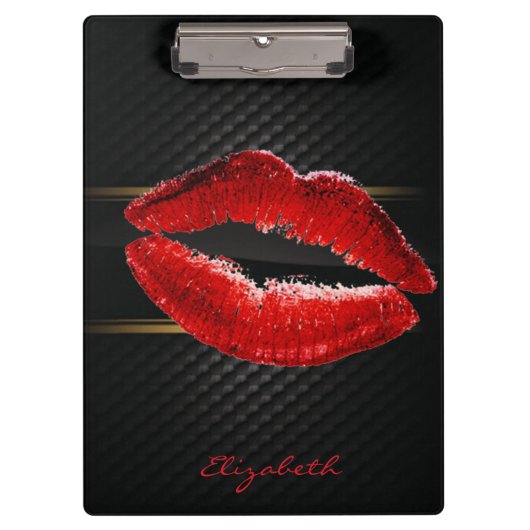 Moderne stijlvolle glitters rode lippen, zwart-per klembord (Voorkant)