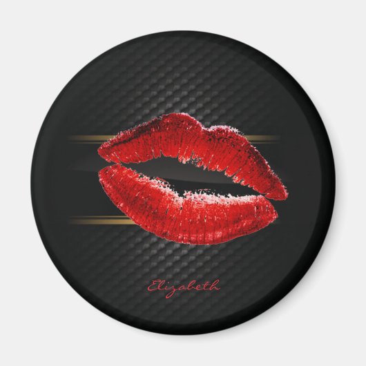 Moderne stijlvolle glitters rode lippen, zwart-per magneet (Voorkant)
