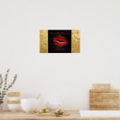 Moderne stijlvolle glitters rode lippen, zwart-per poster (Keuken)