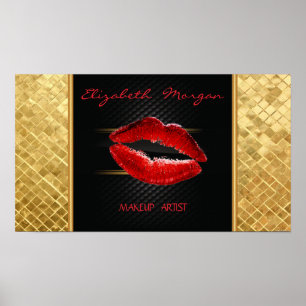 Moderne stijlvolle glitters rode lippen, zwart-per poster