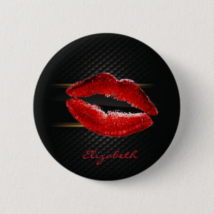 Moderne stijlvolle glitters rode lippen, zwart-per ronde button 5,7 cm