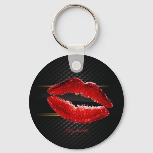 Moderne stijlvolle glitters rode lippen, zwart-per sleutelhanger (Voorkant)