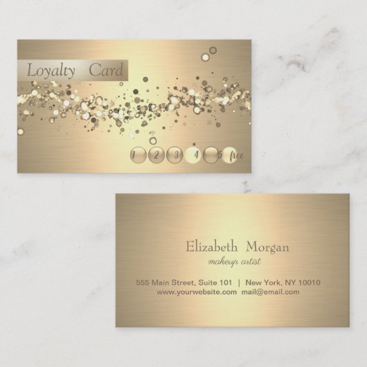 Moderne, stijlvolle Gold Confetti Loyalty Kaart (Voorkant / Achterkant)