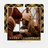 Moderne Stijlvolle Goud Geplaagd Kerstpaar Foto Metalen Ornament (Achterkant)