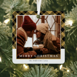 Moderne Stijlvolle Goud Geplaagd Kerstpaar Foto Metalen Ornament