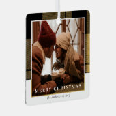 Moderne Stijlvolle Goud Geplaagd Kerstpaar Foto Metalen Ornament (Voorkant Rechts)