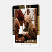 Moderne Stijlvolle Goud Geplaagd Kerstpaar Foto Metalen Ornament (Voorkant links)