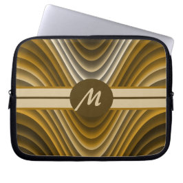 Moderne, stijlvolle gouden bruine golven Monogram  Laptop Sleeve