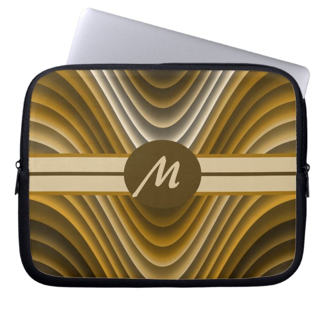 Moderne, stijlvolle gouden bruine golven Monogram  Laptop Sleeve (Voorkant)