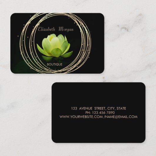 Moderne, stijlvolle gouden cirkels Groene Lotus Visitekaartje (Voorkant / Achterkant)