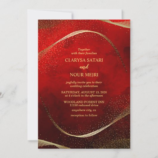 Moderne, stijlvolle gouden en rode uitnodiging (Voorkant)