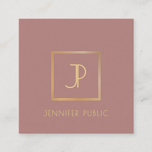 Moderne stijlvolle gouden monogram Sjabloon trendy Vierkante Visitekaartje (Voorkant)