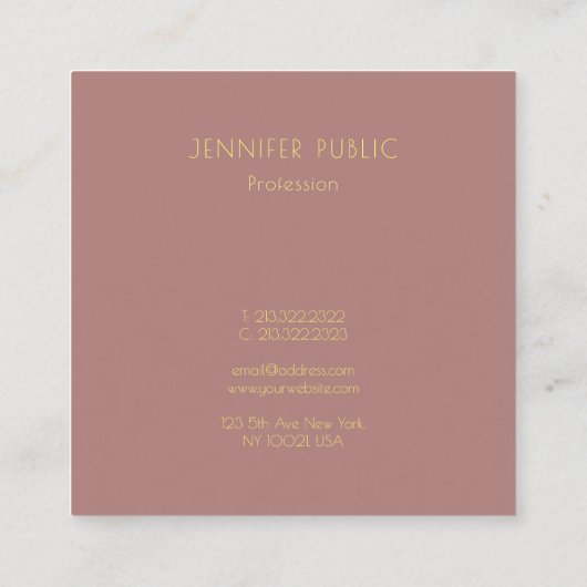 Moderne stijlvolle gouden monogram Sjabloon trendy Vierkante Visitekaartje (Achterkant)