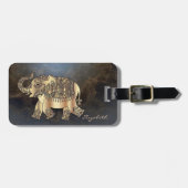 Moderne, stijlvolle gouden olifant, lederen textie bagagelabel (Voorkant horizontaal)