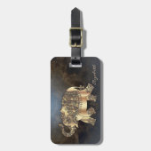 Moderne, stijlvolle gouden olifant, lederen textie bagagelabel (Voorkant verticaal)