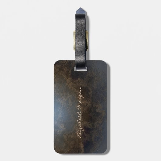 Moderne, stijlvolle gouden olifant, lederen textie bagagelabel (Achterkant verticaal)