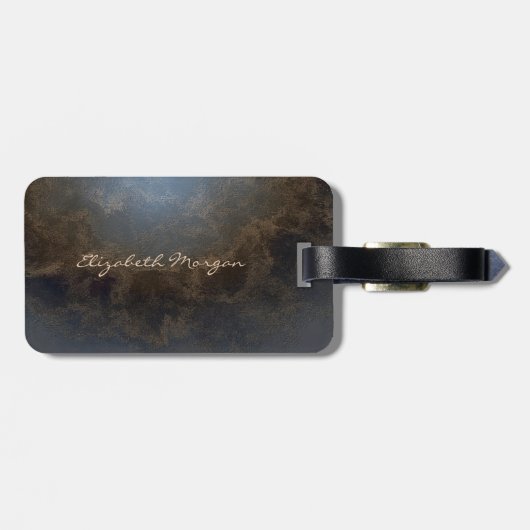 Moderne, stijlvolle gouden olifant, lederen textie bagagelabel (Achterkant horizontaal)