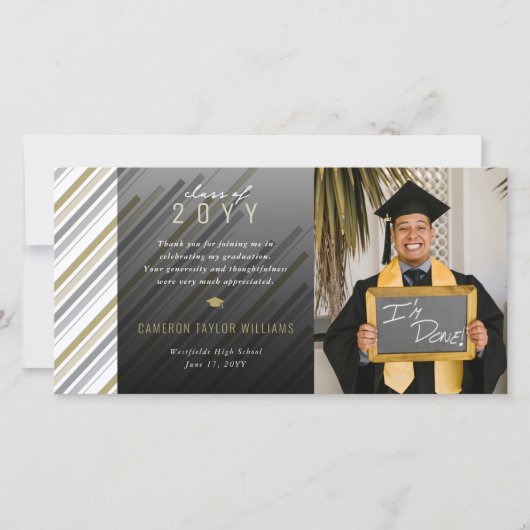 Moderne, stijlvolle gouden strips Foto Afstuderen Bedankkaart (Voorkant)
