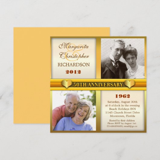 moderne stijlvolle gouden uitnodigingen voor 50-ja (Voorkant / Achterkant)