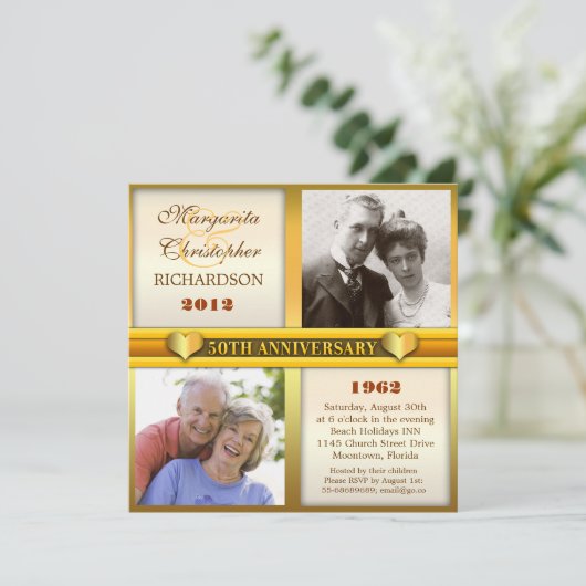 moderne stijlvolle gouden uitnodigingen voor 50-ja (Staand voorkant)