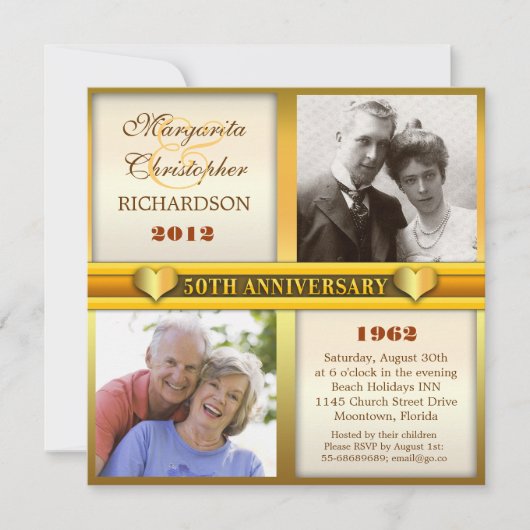 moderne stijlvolle gouden uitnodigingen voor 50-ja (Voorkant)