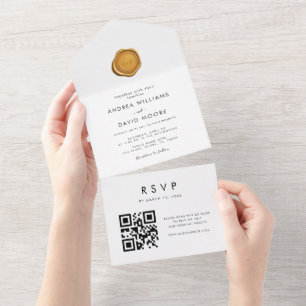 Moderne Stijlvolle Gouden Wax Seal QR Code RSVP Br All In One Uitnodiging