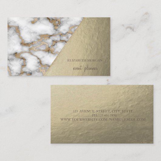 Moderne, stijlvolle gouden witte marmer, geometris visitekaartje (Voorkant / Achterkant)