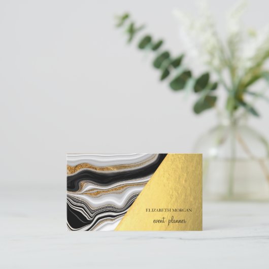 Moderne, stijlvolle goudwitte marmer visitekaartje (Staand voorkant)