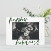 Moderne stijlvolle greens & witte foto blij feestdagenkaart (Staand voorkant)