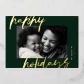Moderne stijlvolle groen & goud foto Happy Folie Feestdagenkaart (Voorkant)
