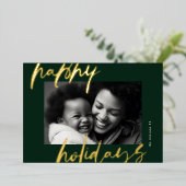 Moderne stijlvolle groen & goud foto Happy Folie Feestdagenkaart (Staand Voorkant)